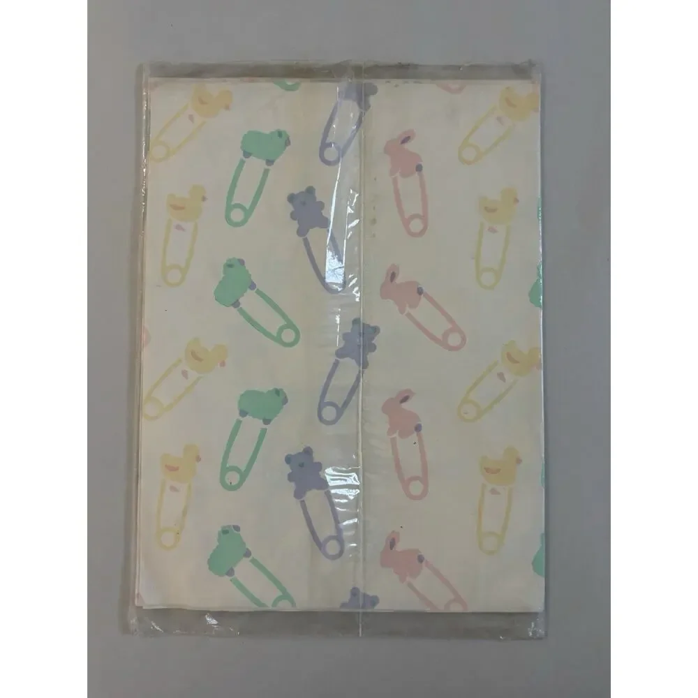 Vtg 90s Gibson Pleasant Thoughts Baby Gift-Wrap Sealed 2 Sheets Safety Pins